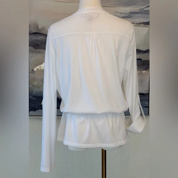 Michael Kors White Cotton Utility Shirt with Gold MK Hardware & Drawstring Waist - Picture 10 of 16